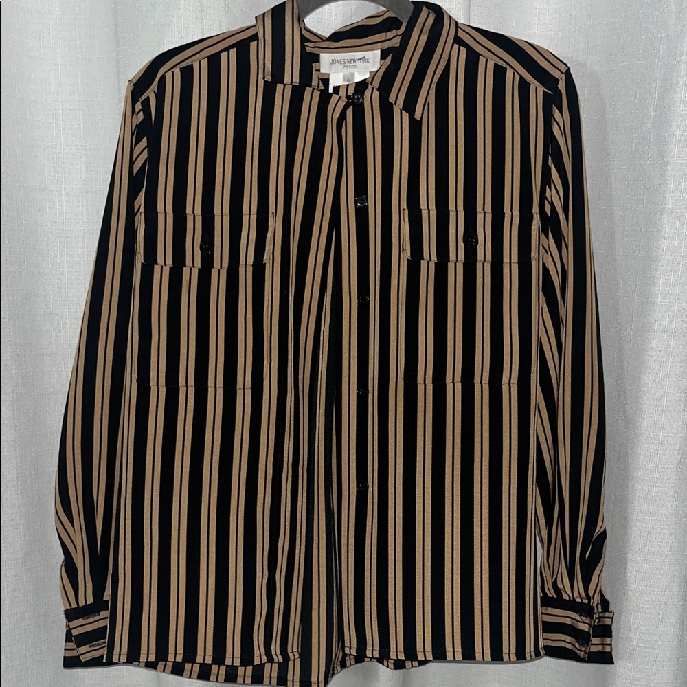 Jones New York | tan and black striped blouse